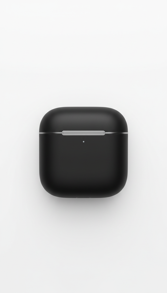 Wireless earbuds in metallic-accented matte case